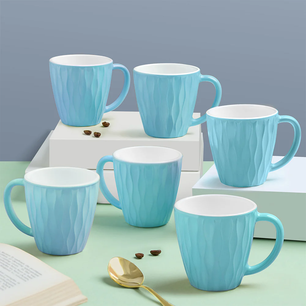 Larah By Borosil Curl Cup Set, Powder Blue, 200ml x 6