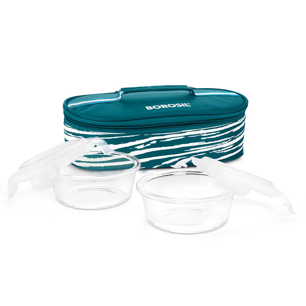 Steller Glass Lunch Box, Round x 2 (Flat), Set of 2, 400ml