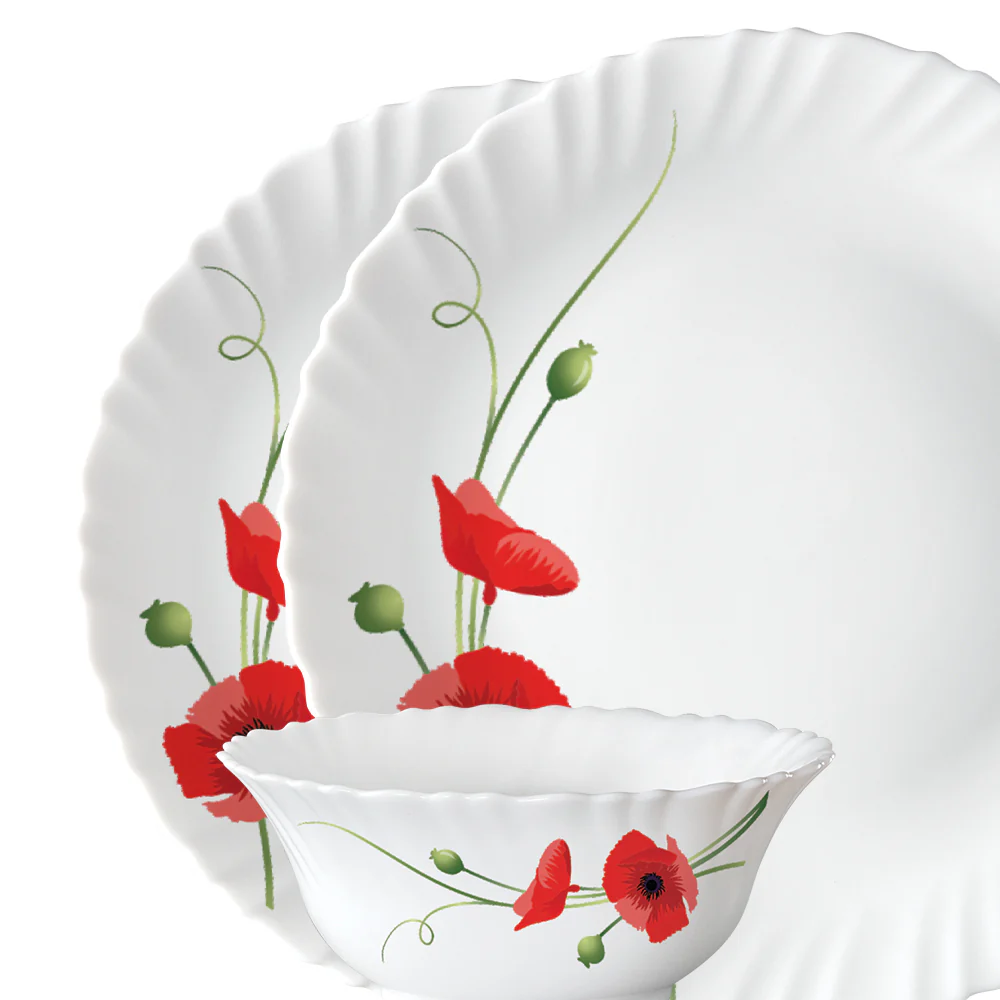 Larah by Borosil Red Carnation Dinner Set, 13 pc
