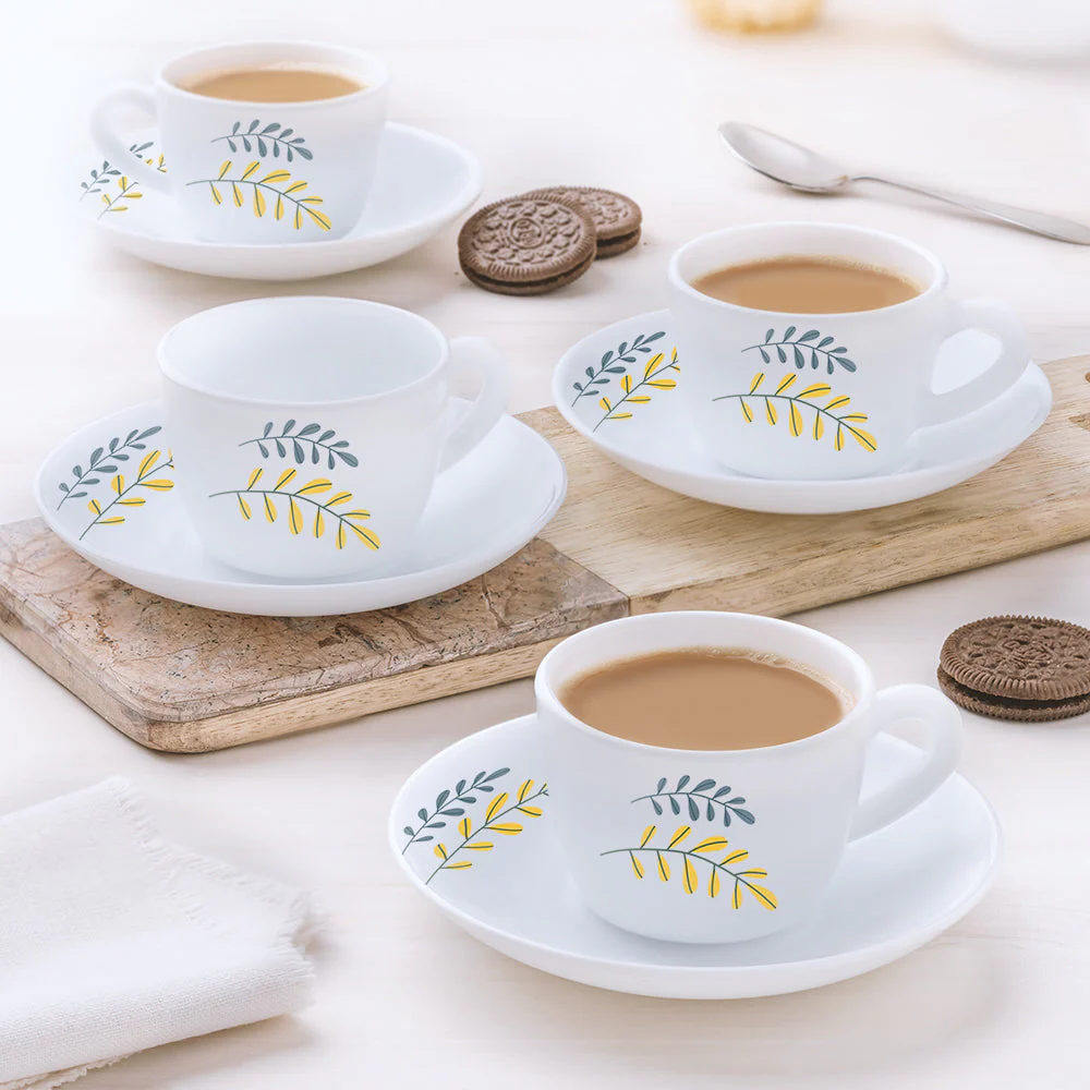 Larah by Borosil Niva Cup n Saucer Set, 140ml x 8