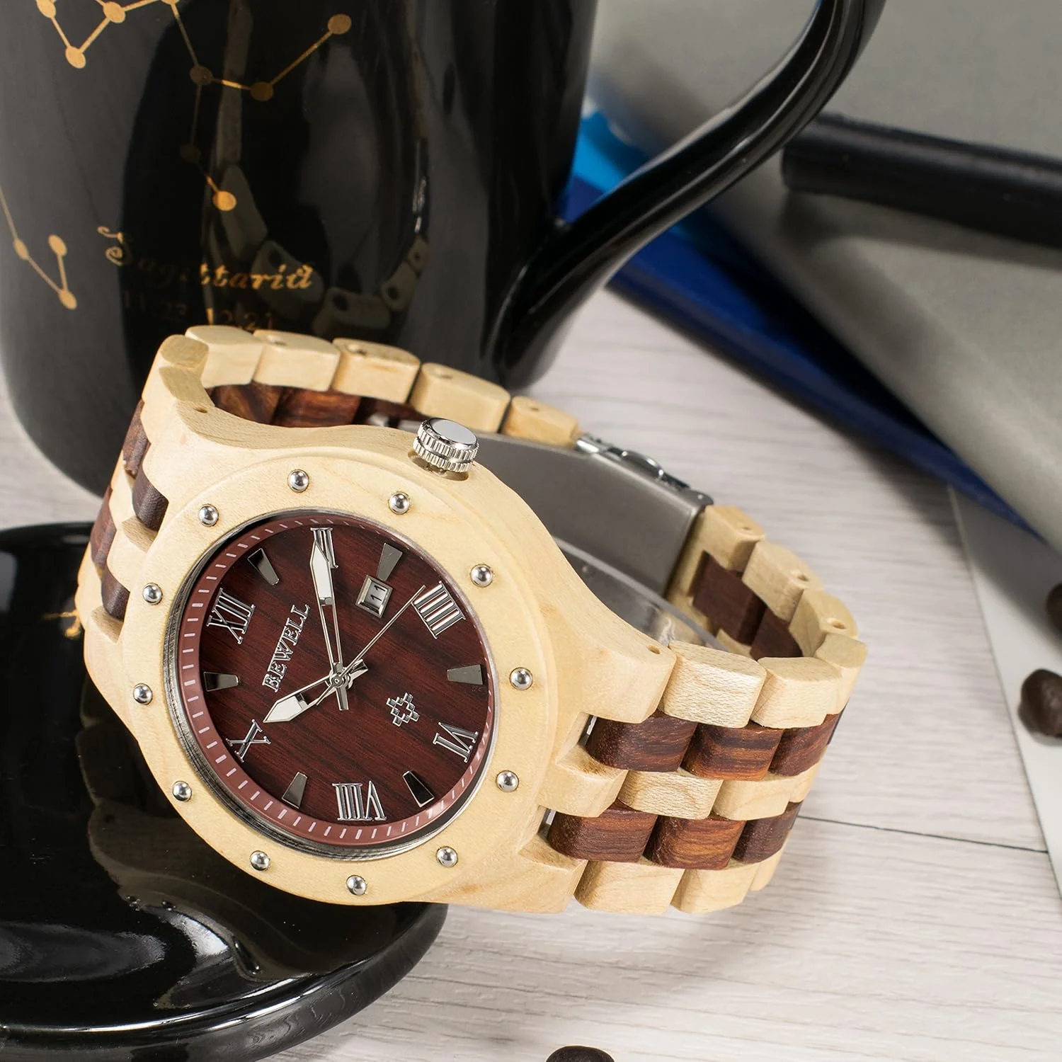 Men's Wooden Watches Handmade Analog Quartz Luminous Wristwatch