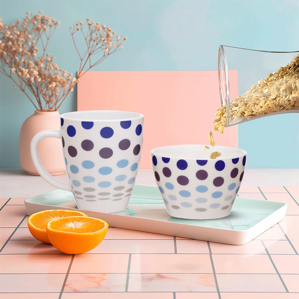 Larah by Borosil Polka Blue Breakfast Set, 2 pc