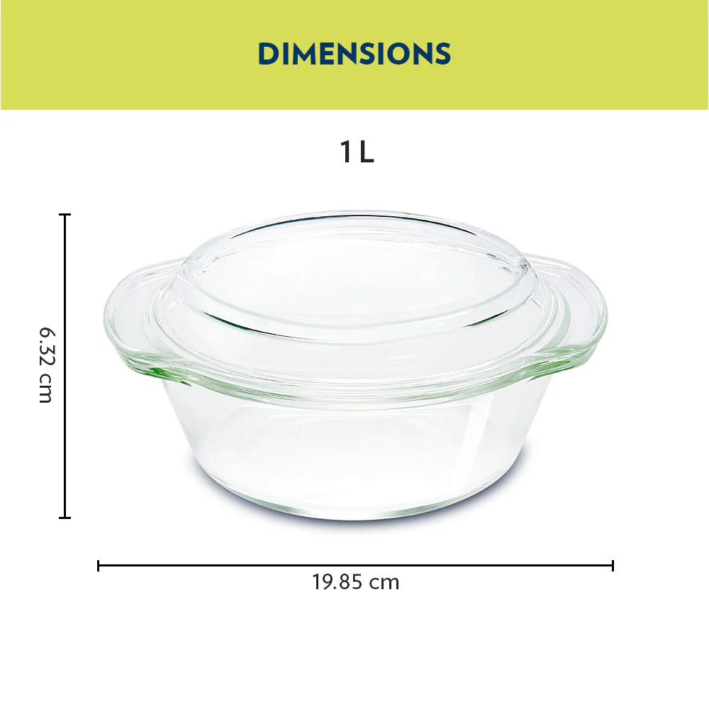 Borosil Round Casserole w Lid, 1L