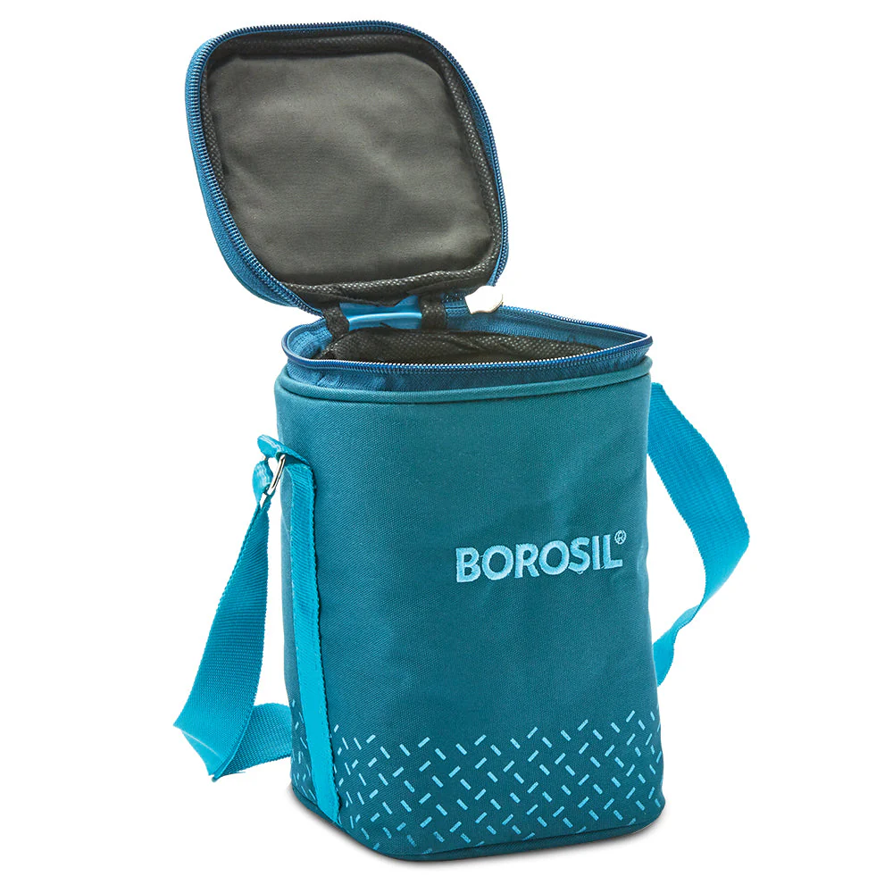 Borosil Teal Glass Lunchbox, Square x 3, 320ml x 3