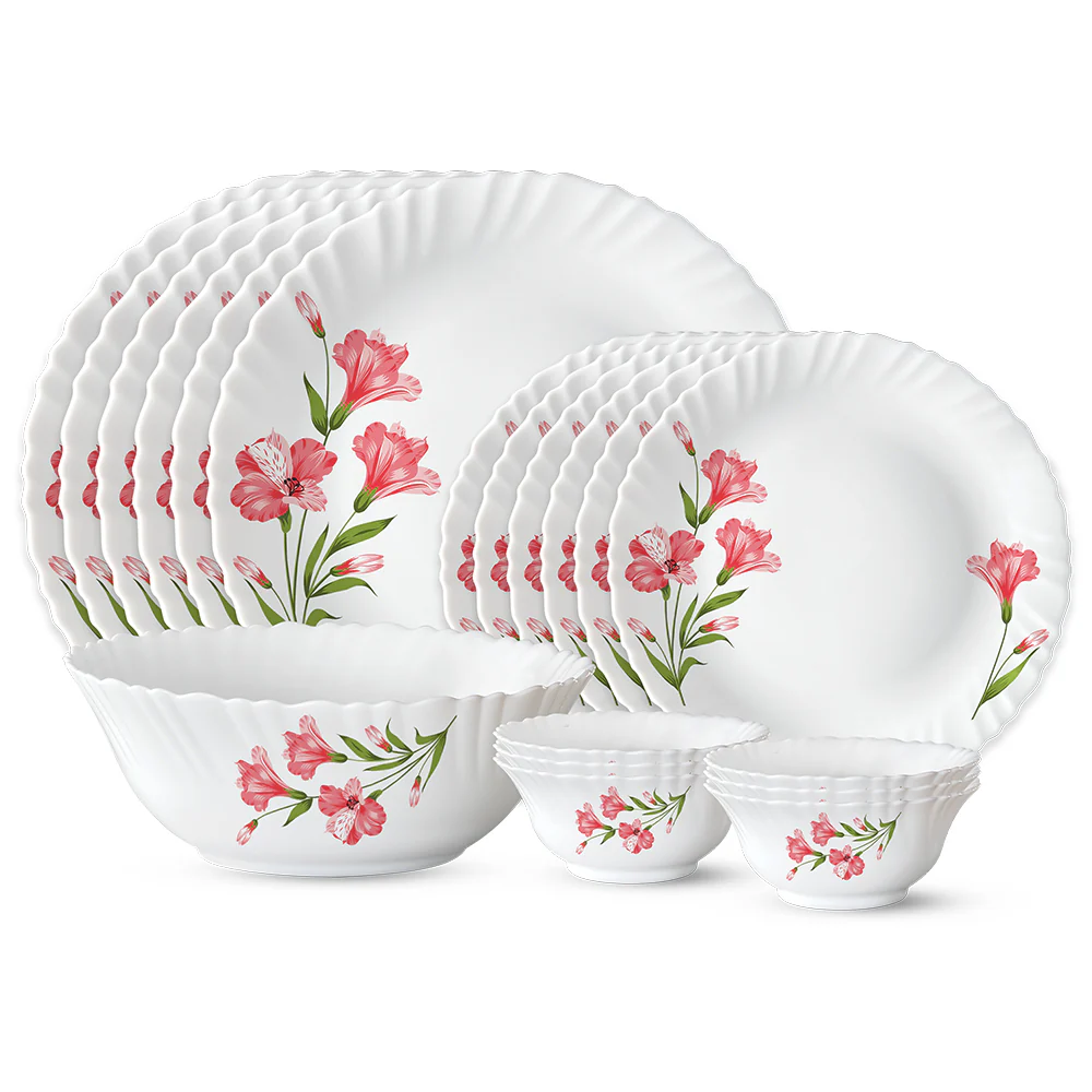 Larah by Borosil, Marina Peach Dinner Set, 19 pc