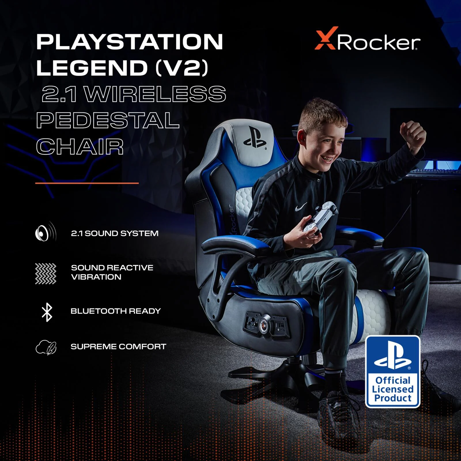 Officially Licensed Playstation™ Legend 2.1 Audio Console Gaming Chair - White / Blue