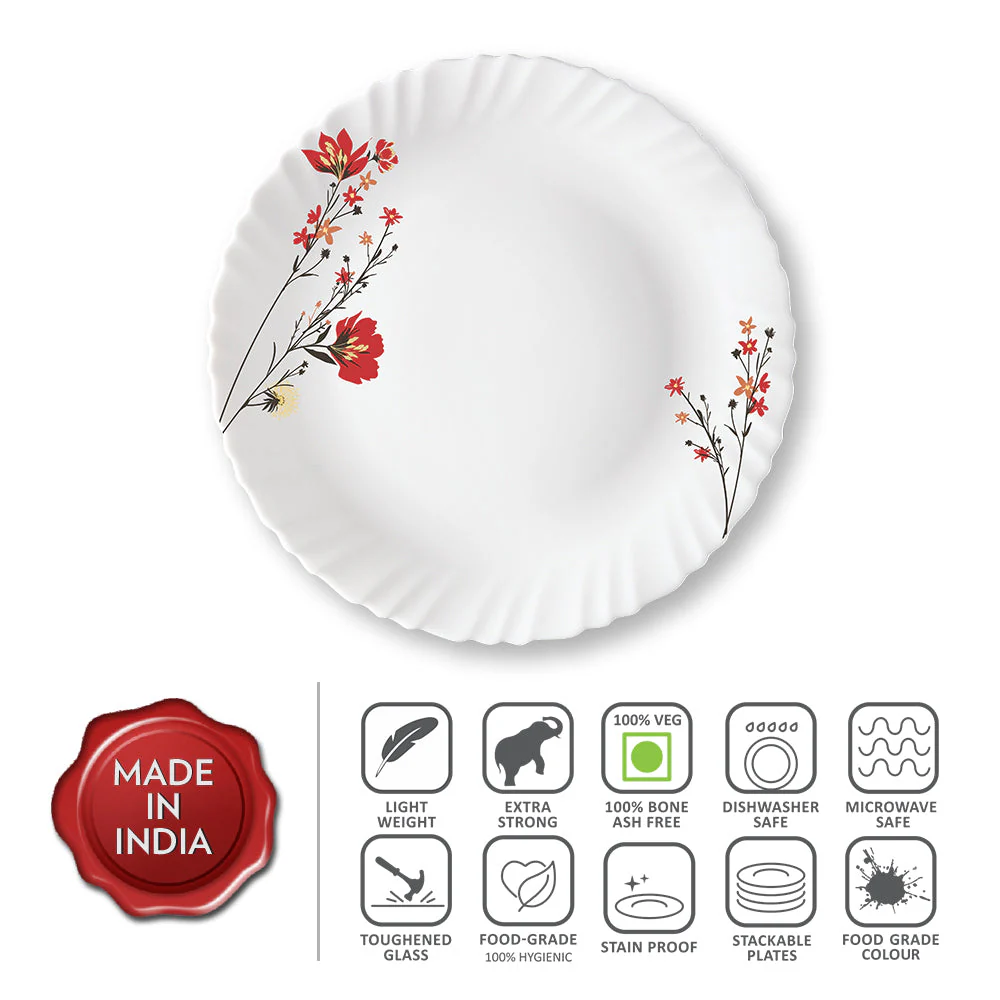 Larah by Borosil Chrys Red Full Plate Set, 6 pc