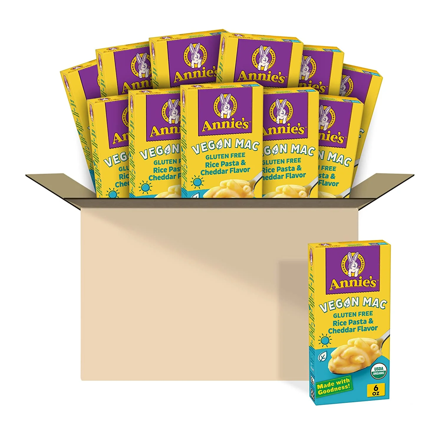 Vegan Macaroni and Cheese, Gluten Free, Elbow Rice Pasta & Cheddar, 6 oz Pack of 12