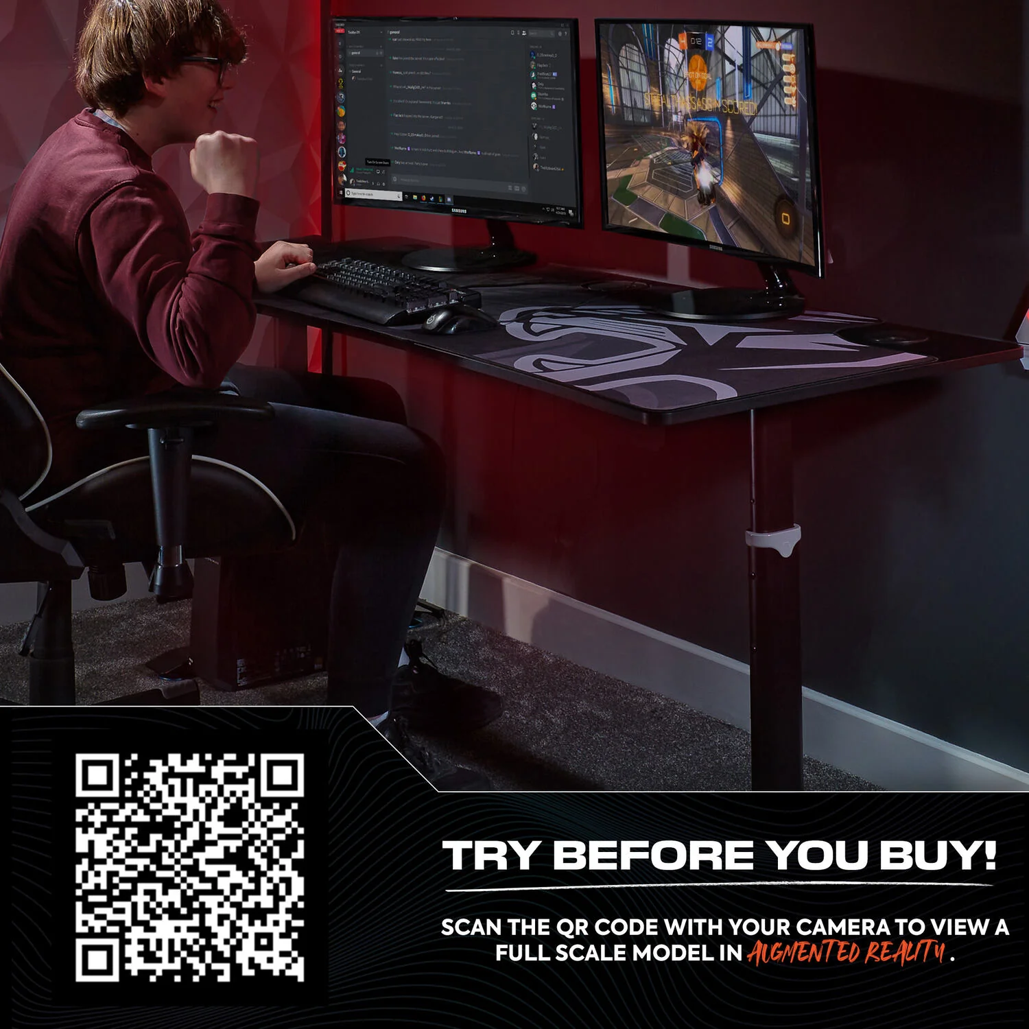 Cougar XL 160cm Height Adjustable Gaming Desk with Full Mousepad - Carbon Black