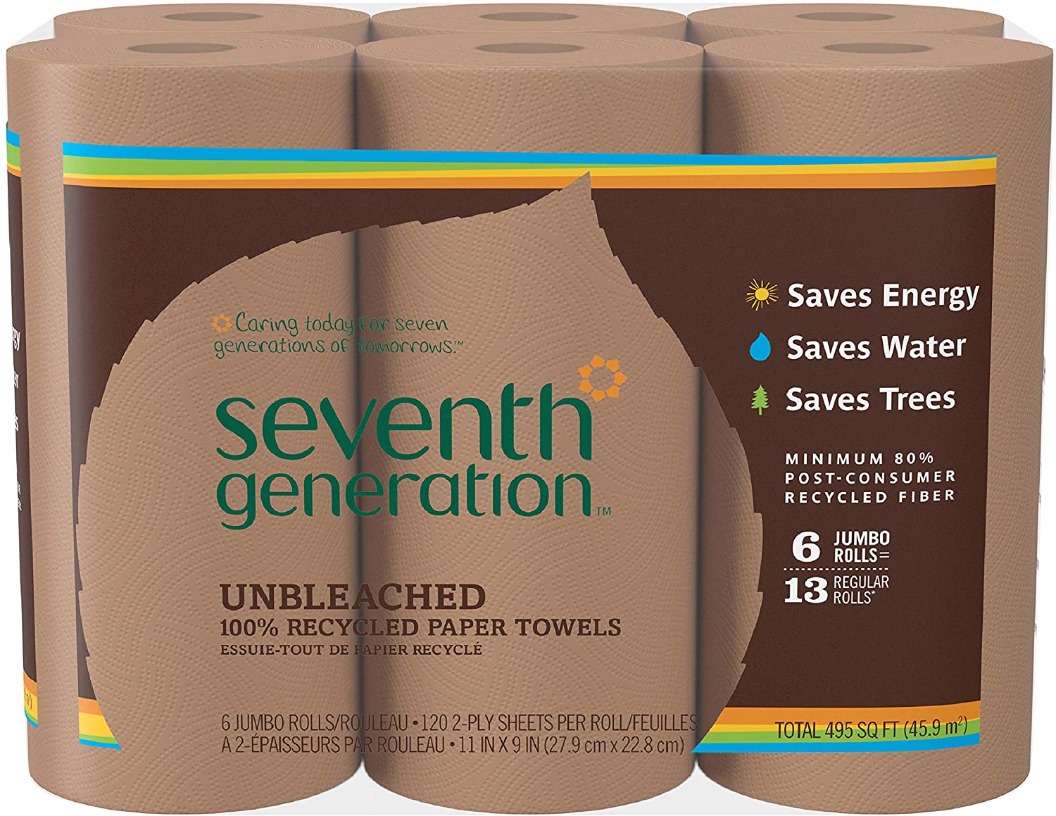 Unbleached Paper Towels, 100% Recycled Paper, 6 Count, Pack of 4