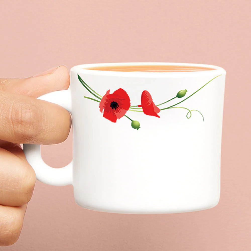 Larah by Borosil Red Carnation Mug Set, 180ml x 6