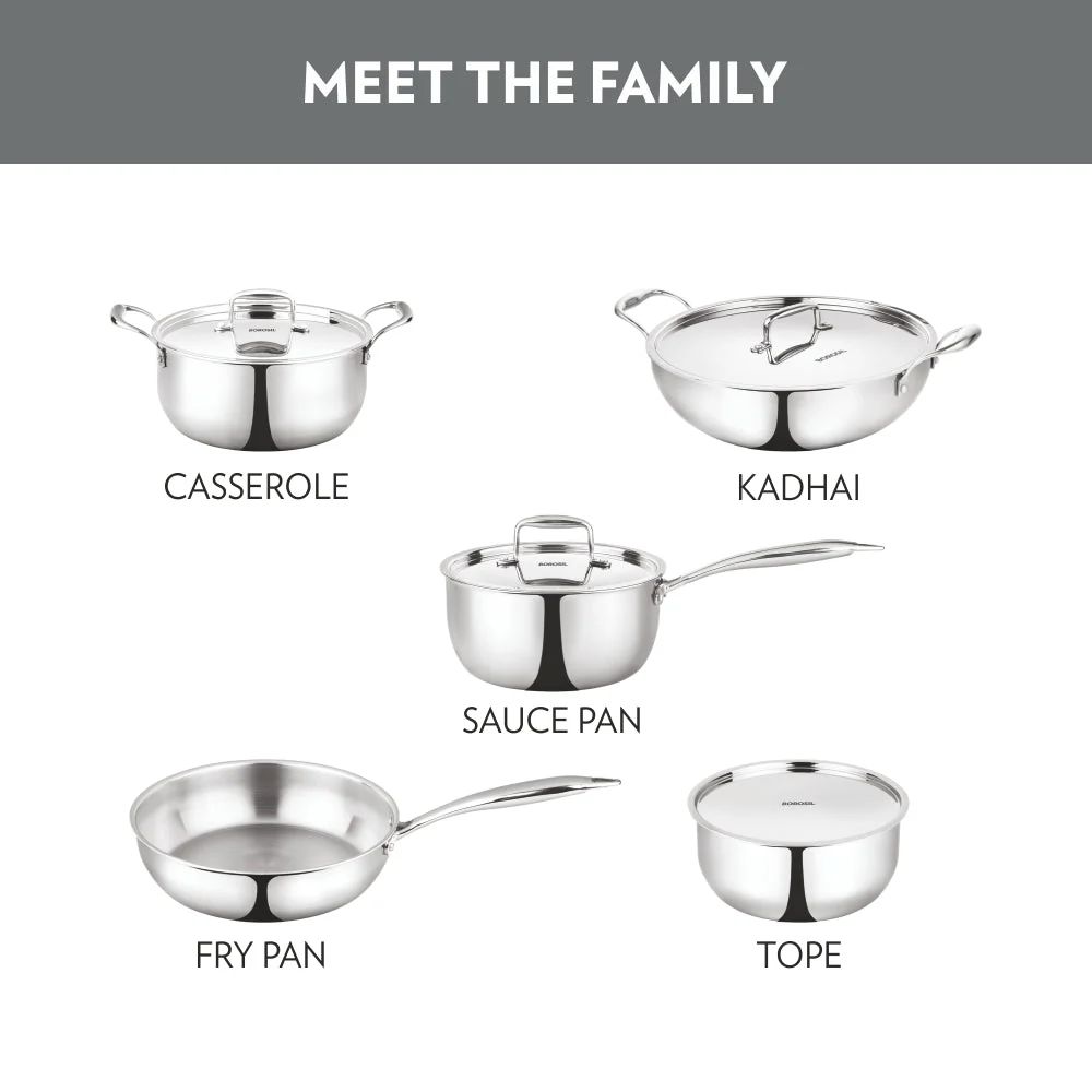 Borosil Cookfresh Triply Kadhai (SS Handle + Lid), 6.4L