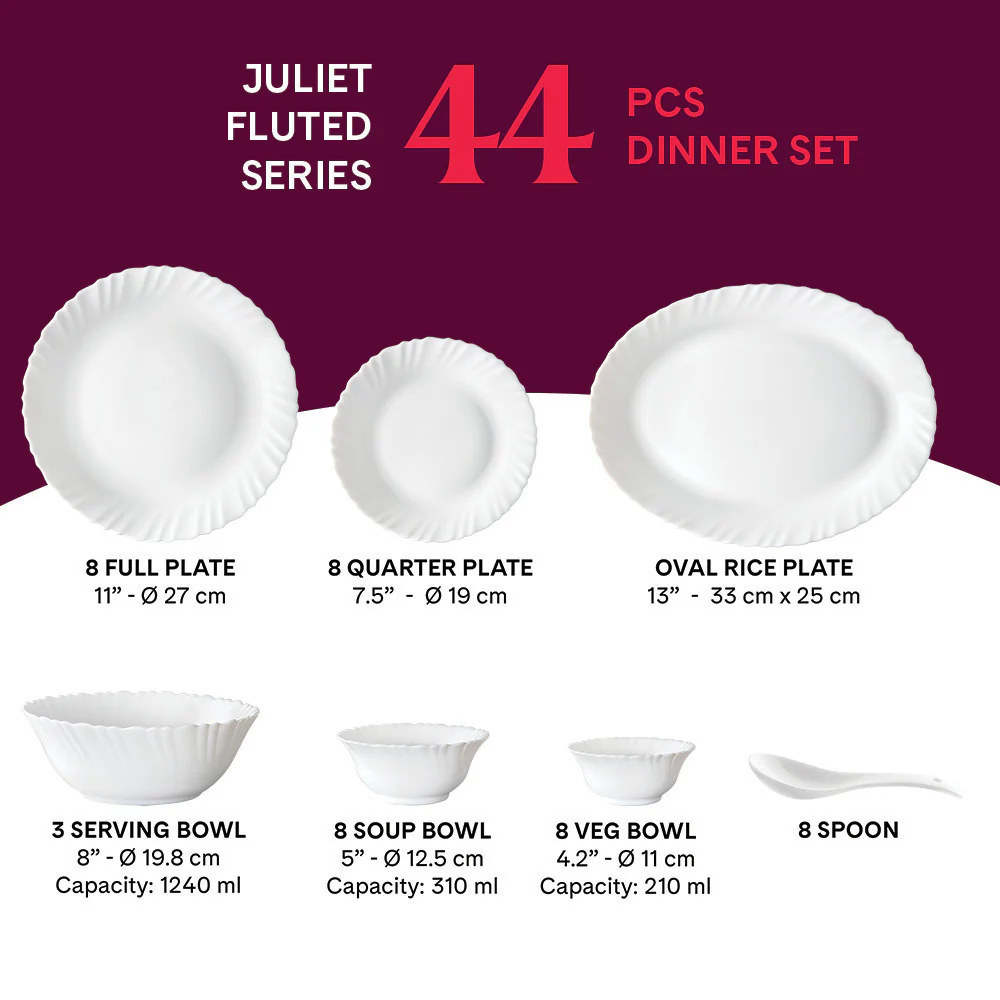Larah by Borosil Juliet Dinner Set, 44 pc