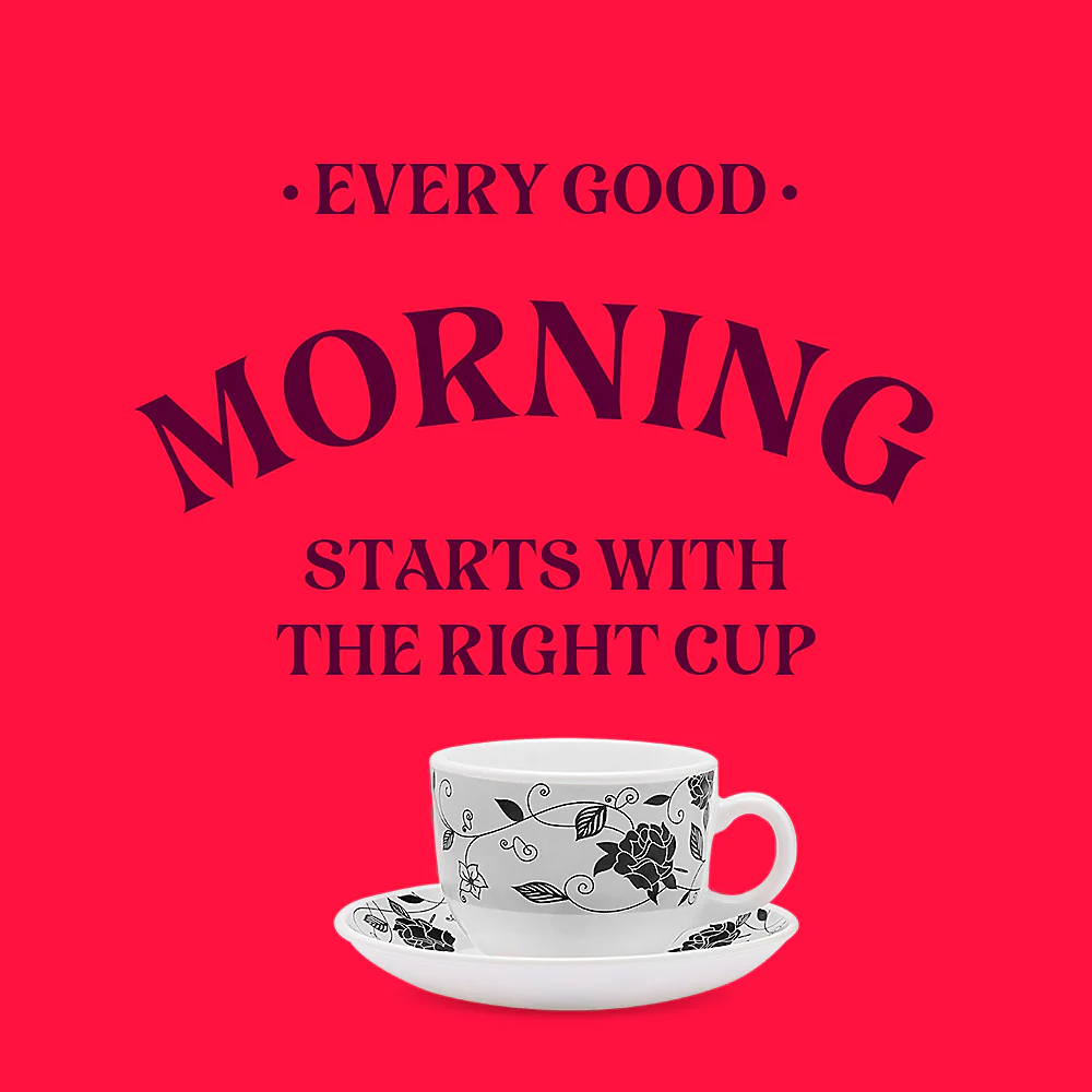 Larah by Borosil Rosa Black Cup n Saucer Set, 220ml x 12