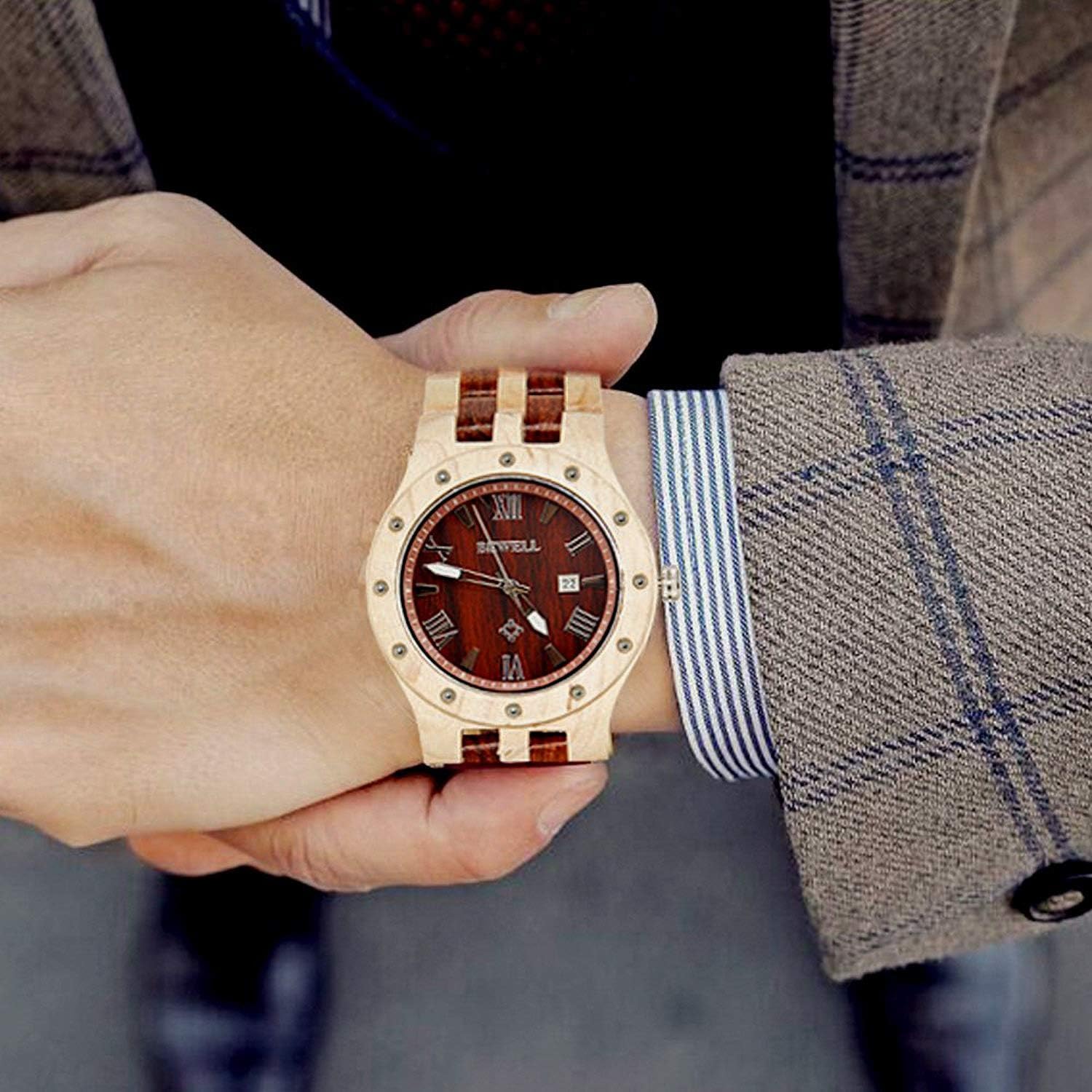 Men's Wooden Watches Handmade Analog Quartz Luminous Wristwatch