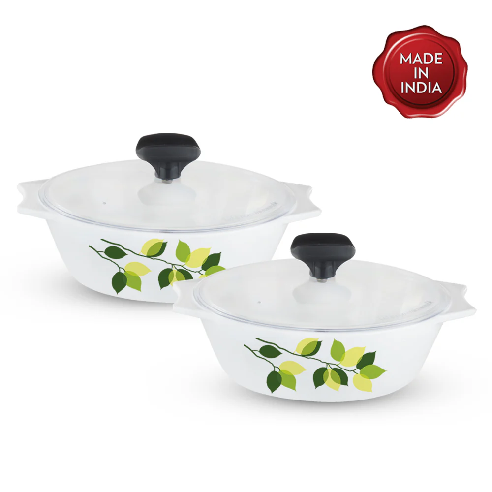 Larah by Borosil Green Leaves 4 pc Casserole Set