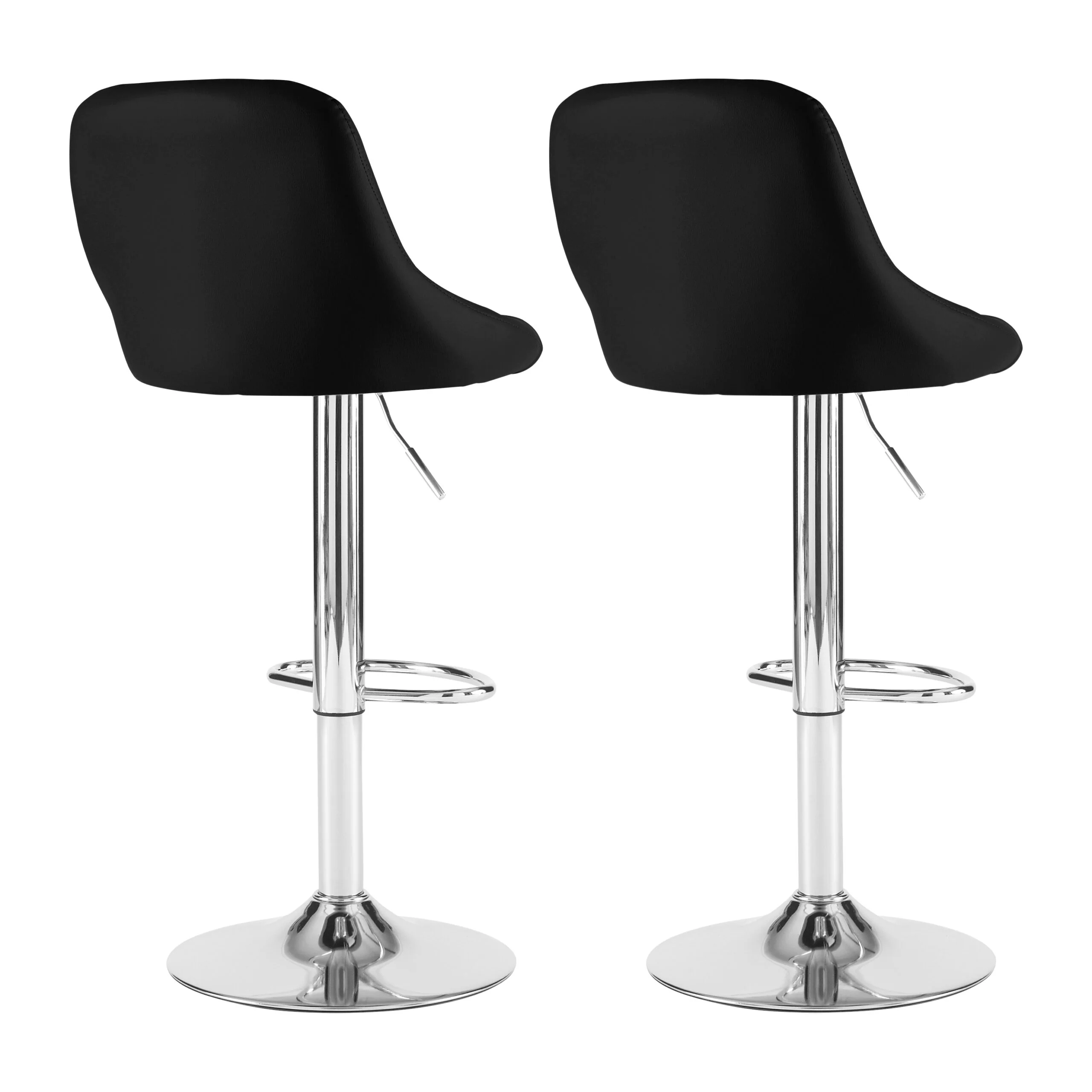 Neo Bar Stool Black Leather & Polished Steel Adjustable Base