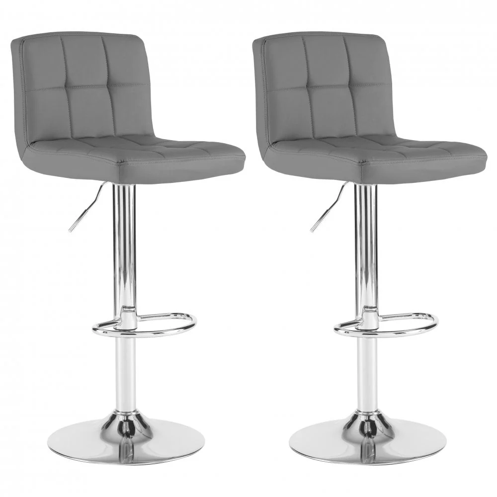 Neo Bar Stool Dark Grey Faux Leather & Steel Base Set of Two
