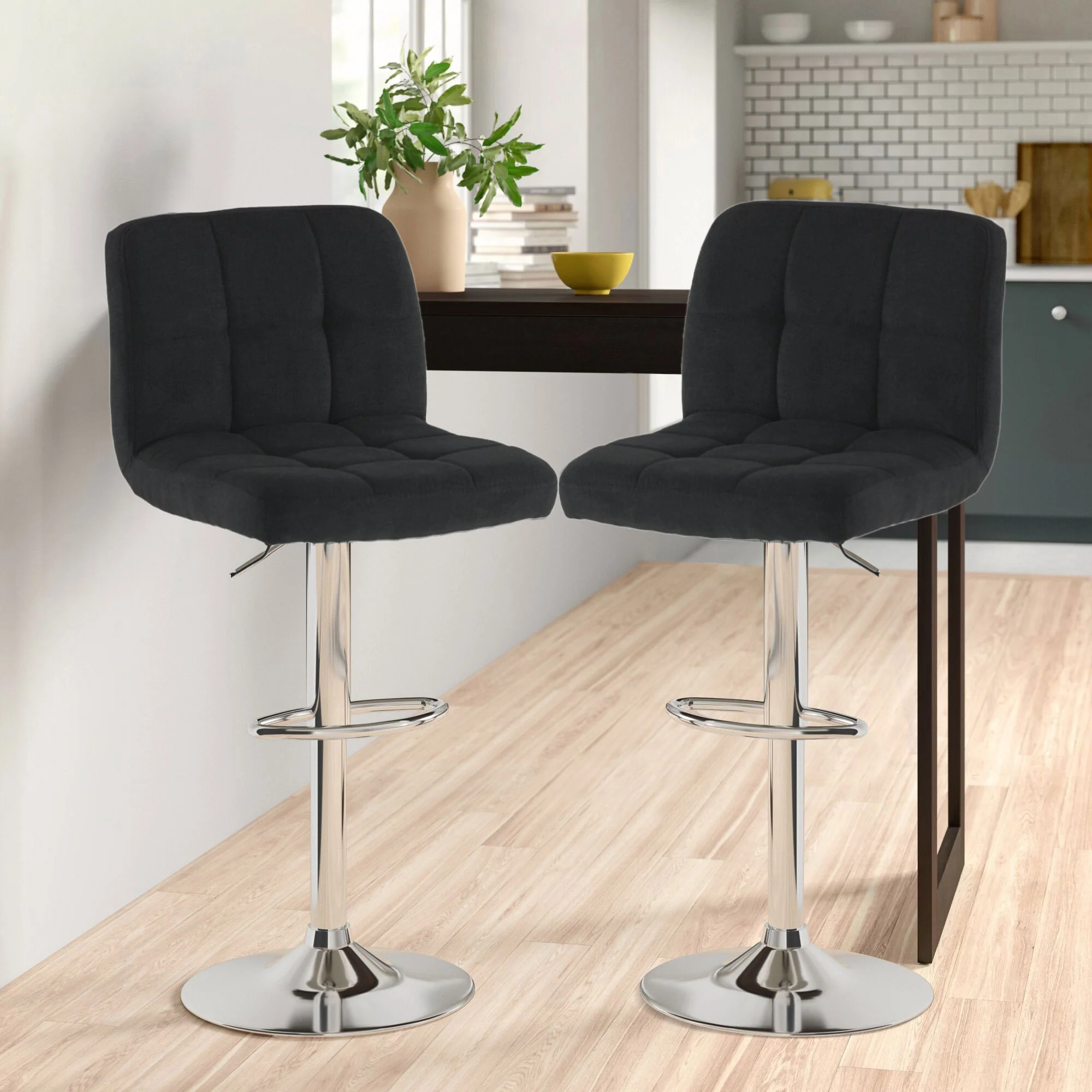 Neo Black Fabric Cuban Bar Stools