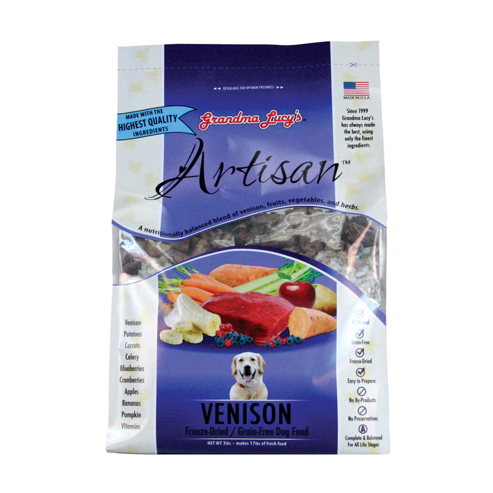 Grandma Lucy’s® Artisan™ Freeze Dried Grain Free Venison Recipe Dog Food 3 Lbs