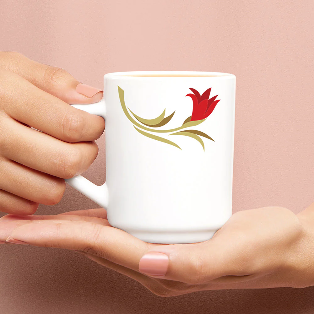 Larah by Borosil Red Lily Mug Set, 240ml x 2