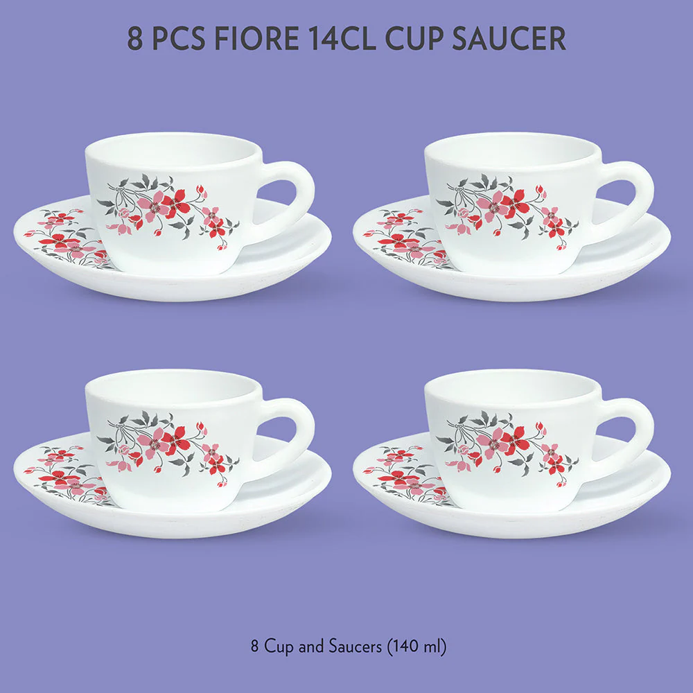 Larah by Borosil Fiore Cup n Saucer Set, 140ml x 12