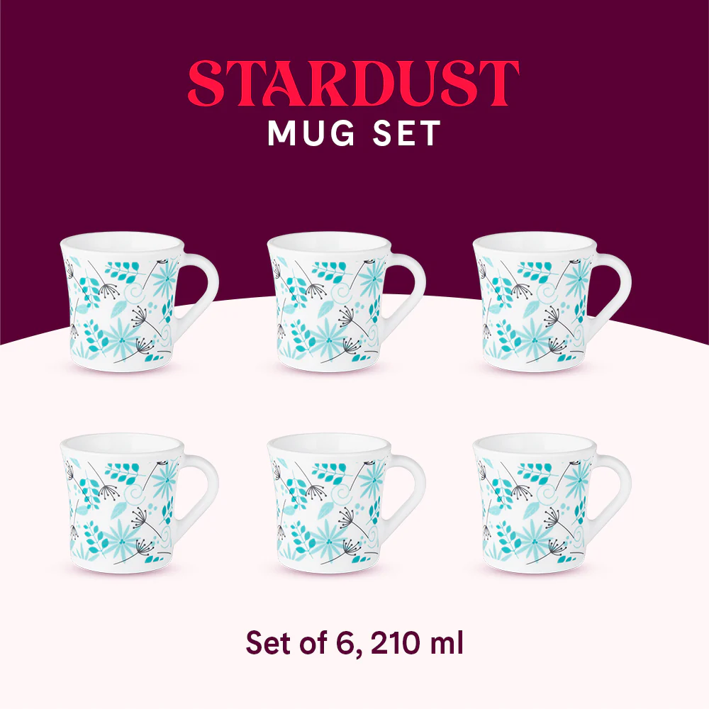 Larah by Borosil Crysta Stardust Mug Set, 210ml x 6