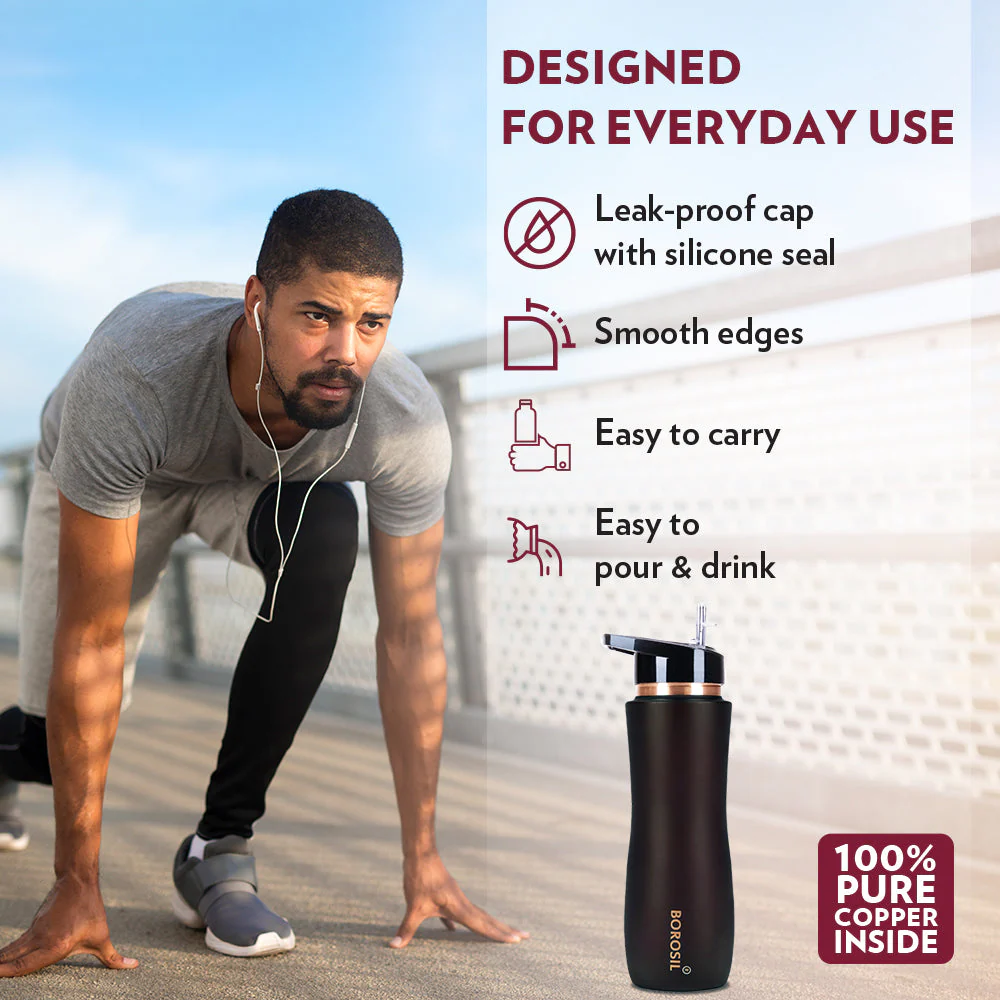 Borosil Sipper Copper Bottle, Brown, 750ml