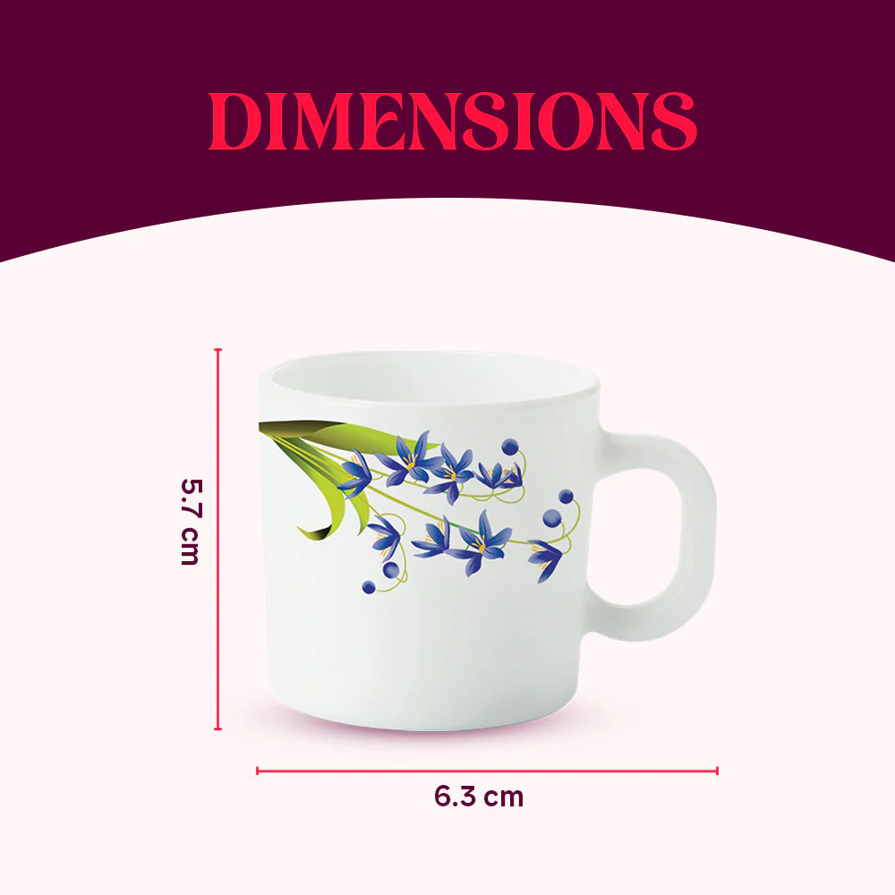 Larah by Borosil Lavender Mug Set, 180ml x 6