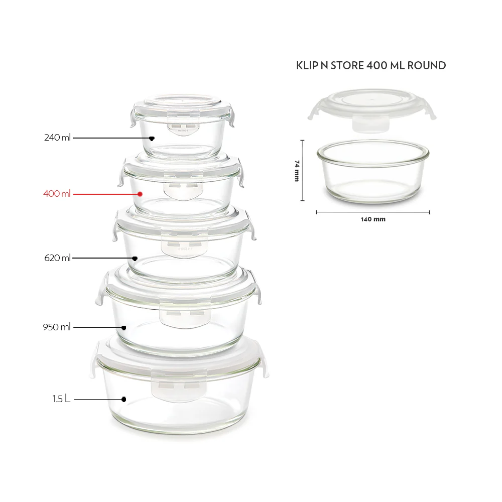 Borosil Tuff-Glass Klip n Store, Round Container