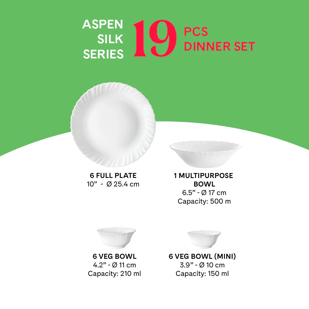 Larah by Borosil Aspen 19 pc Dinner Set