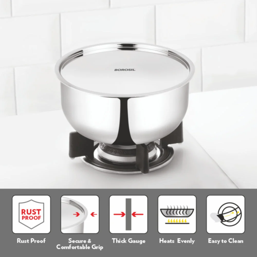 Borosil Cookfresh SS Triply Tope w Lid, 1.2L