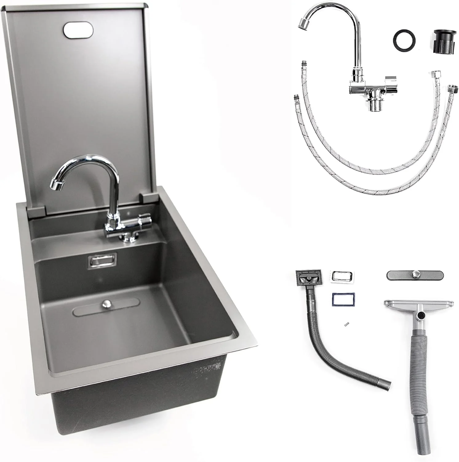 Stainless Steel Hand Wash Basin with Foldable Faucet for RVs Boats Van Camper Trailer Accessories