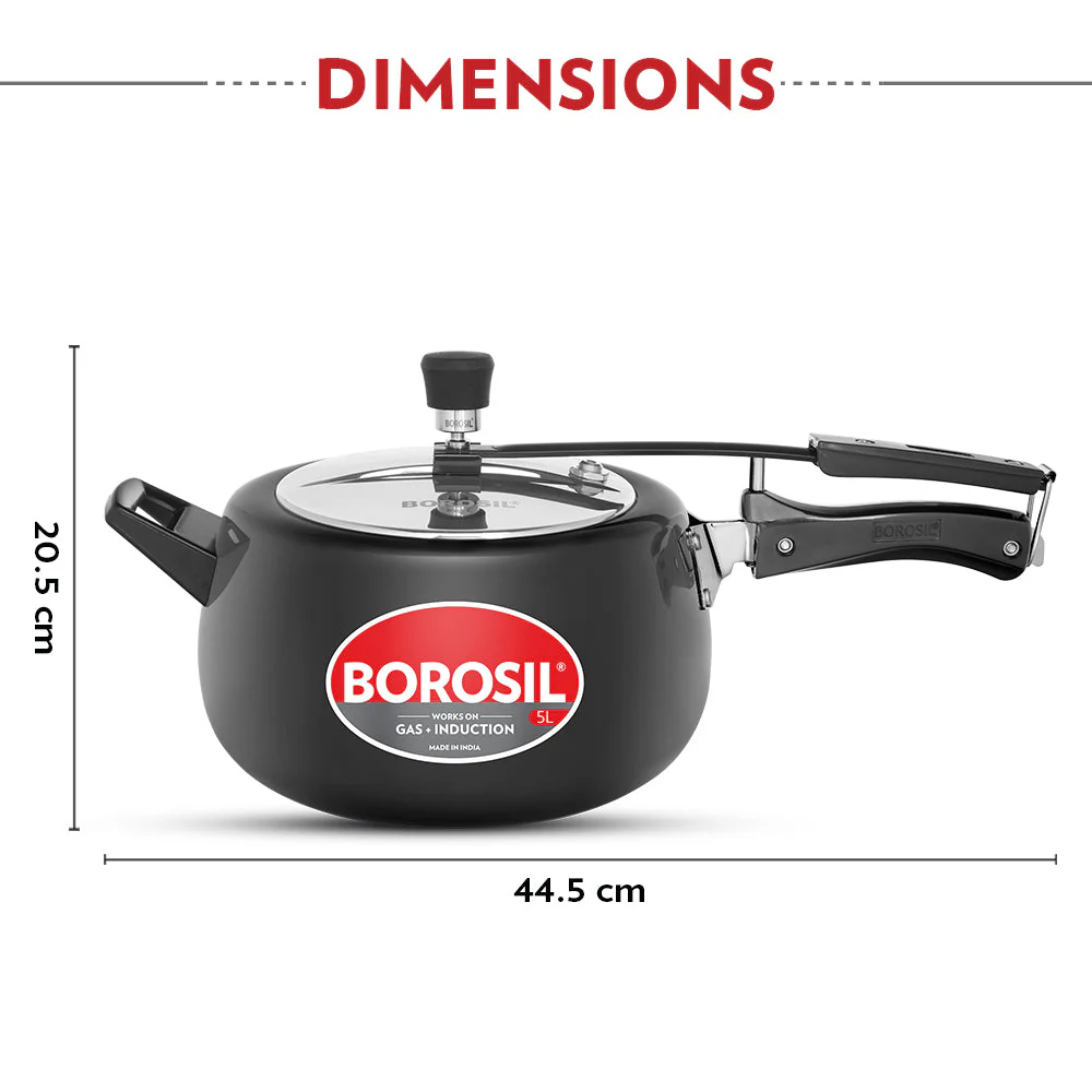 Borosil Pronto Hard Anodised Pressure Cooker, 5L