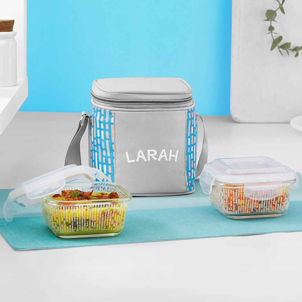 Larah Vogue Glass Lunchbox, Square x 2 (Tall), 320ml x 2
