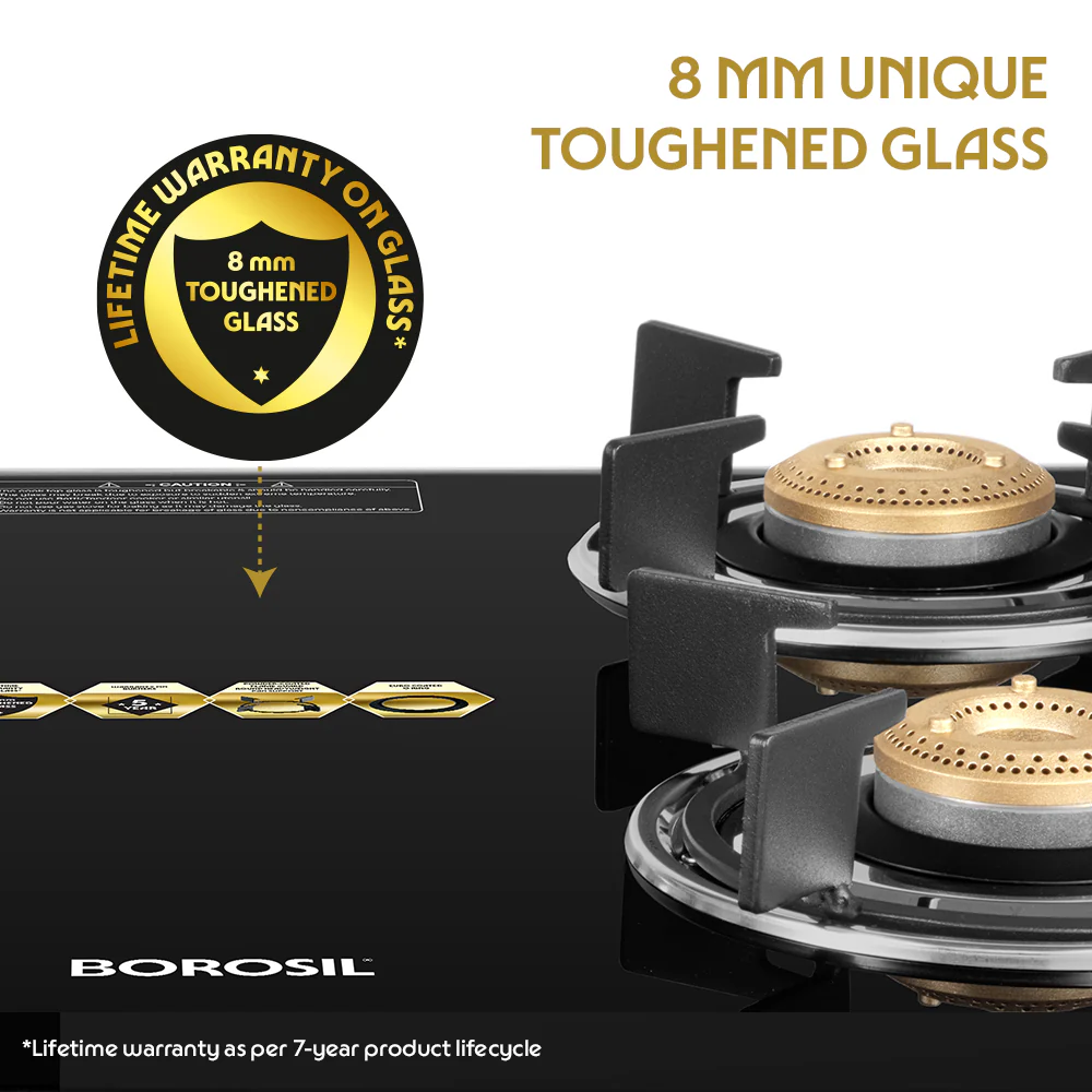 Borosil Prima Glass-top Gas Stove, 4 Burners