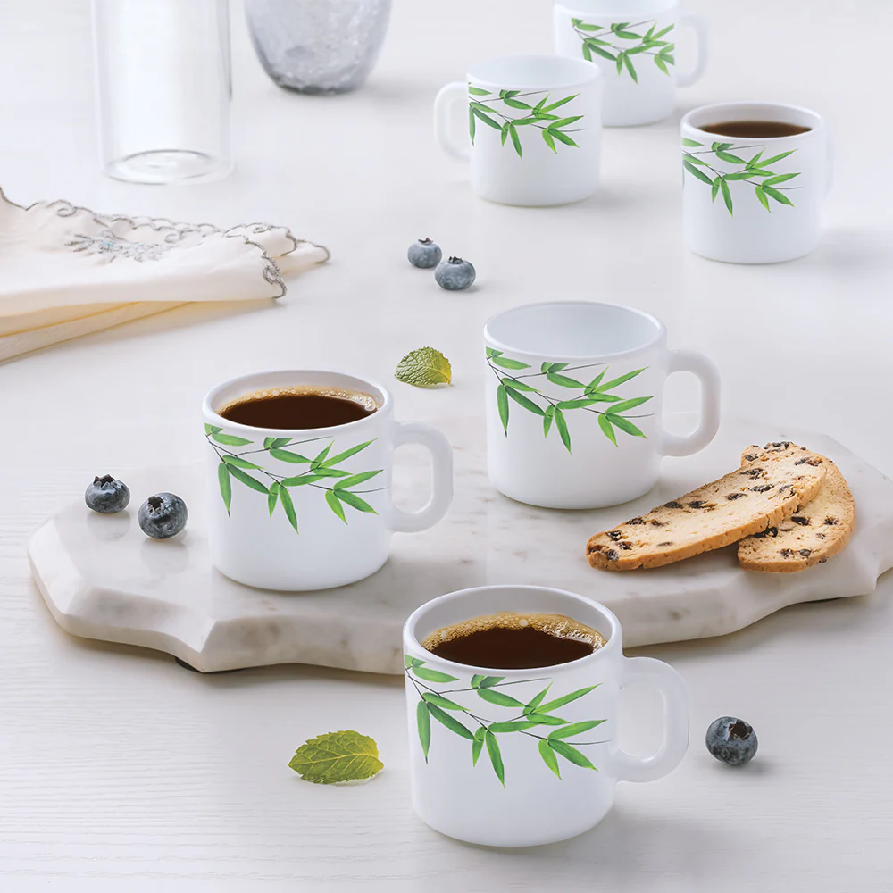 Larah by Borosil Bamboo Leaves Mug Set, 100ml x 6