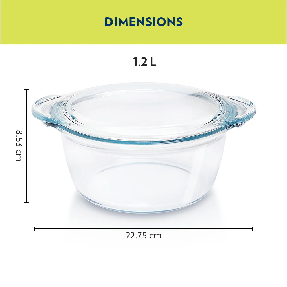 Borosil Deep Round Casserole, 1.2L