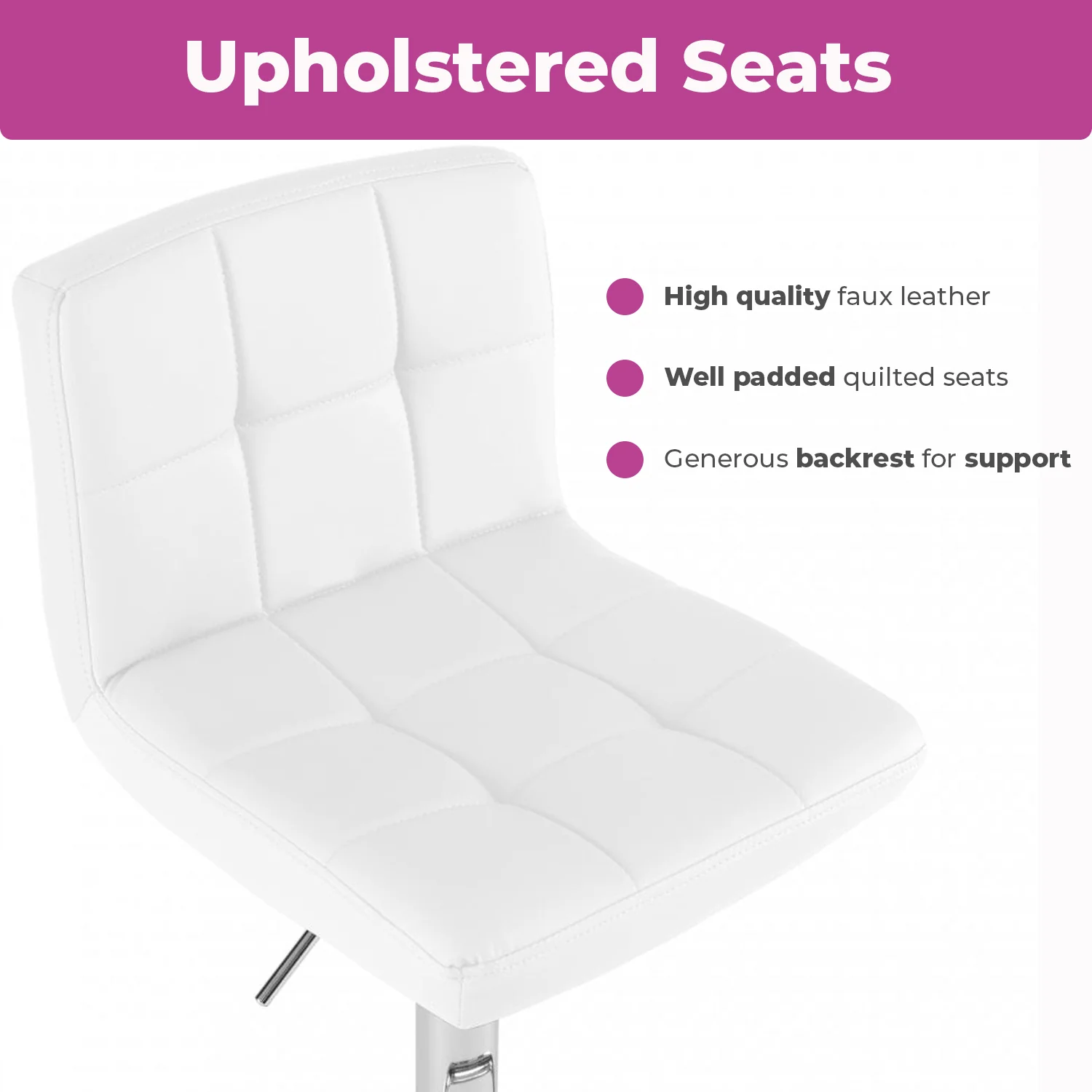 Neo Bar Stool White Faux Leather & Steel Base Set of Two