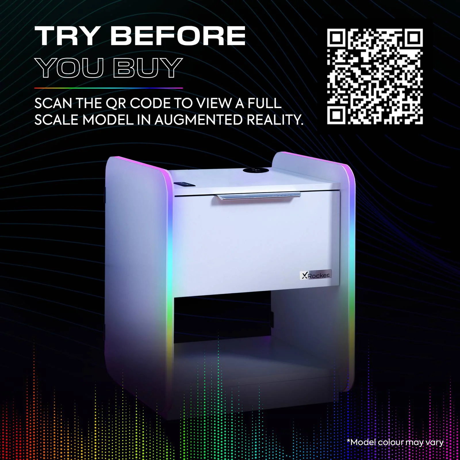 Electra LED Bedside Side Table with Wireless Charging - White RGB