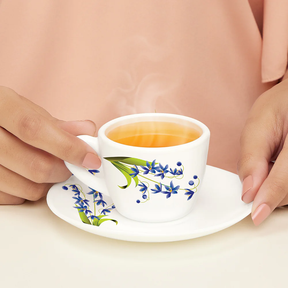 Larah by Borosil Lavender Cup n Saucer Set, 90ml x 12