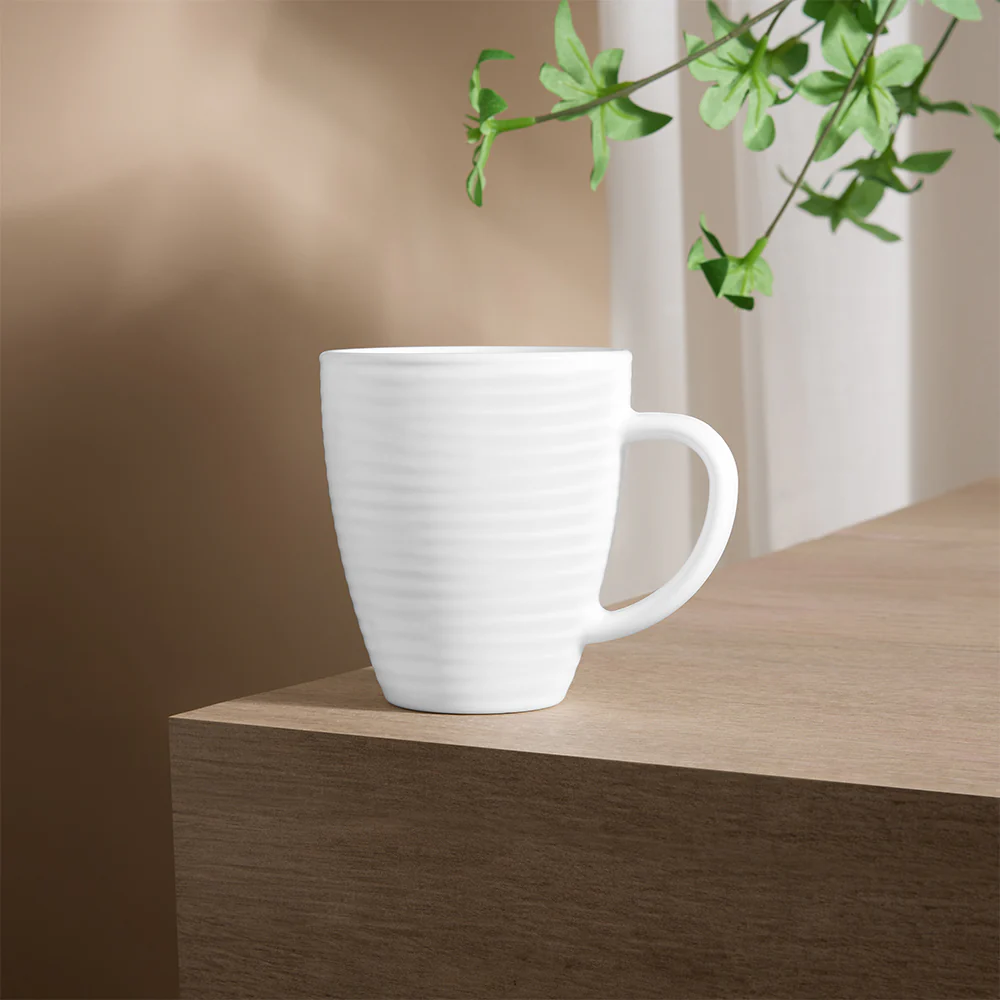 Larah By Borosil Orbit Mug, White, 240ml x 2