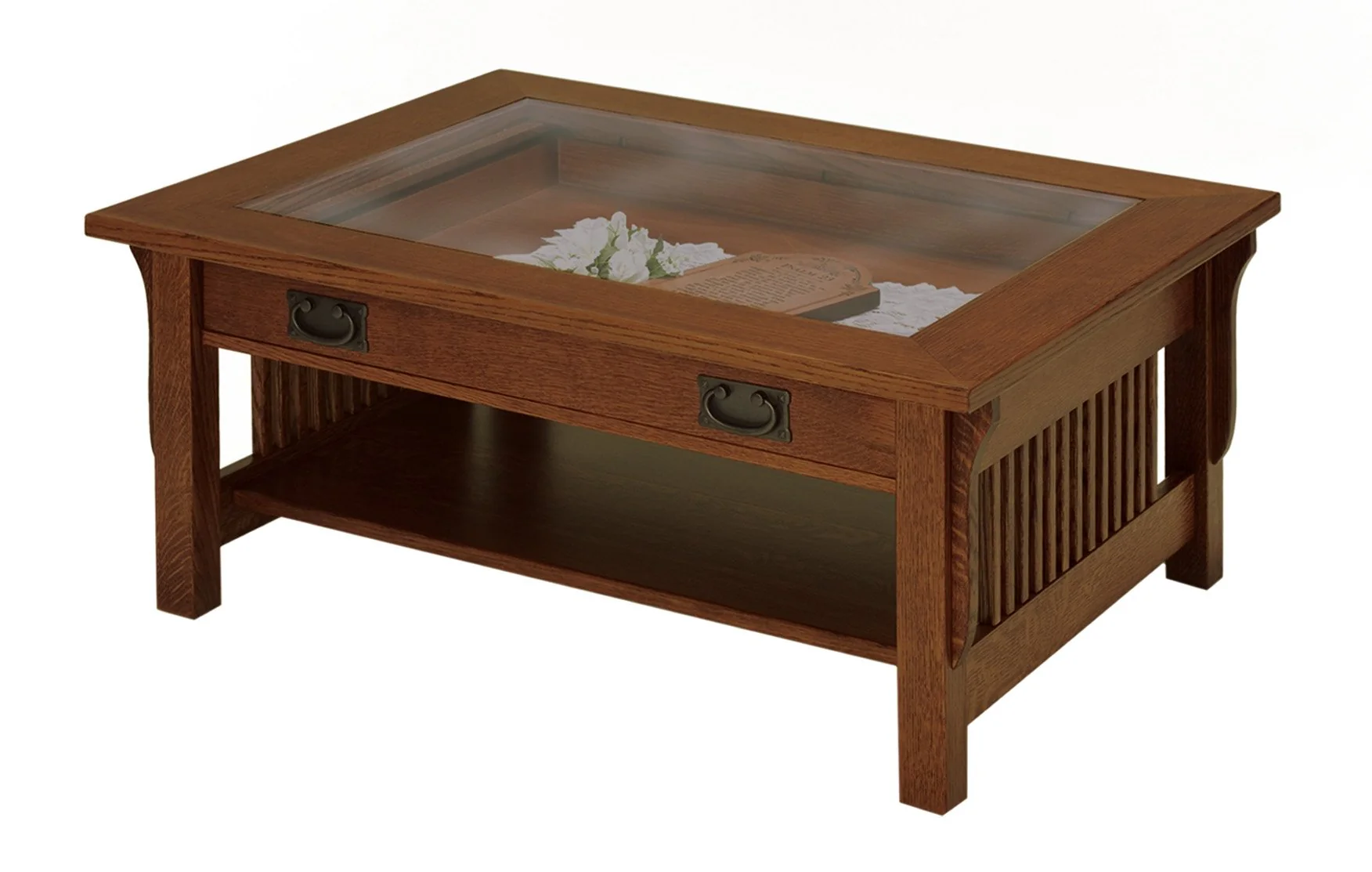 Amish Landmark One Drawer Glass Top Coffee Table
