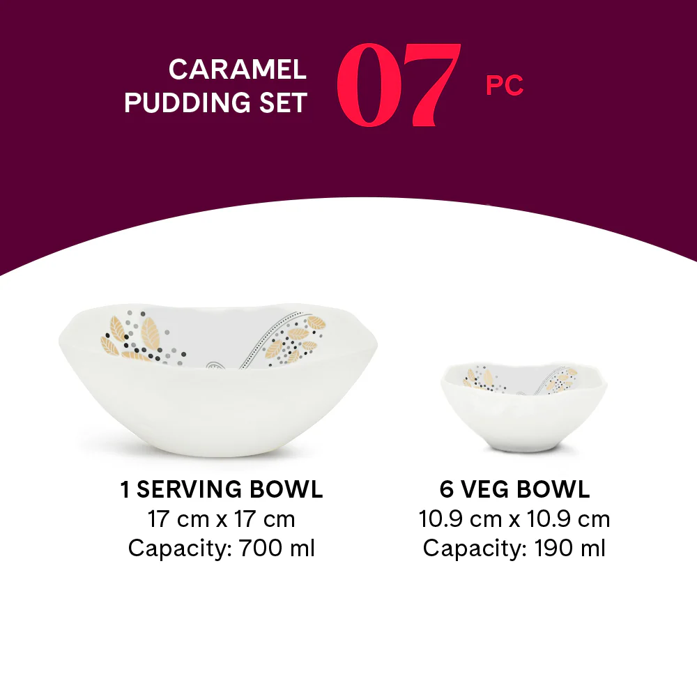 Larah by Borosil Caramel Pudding Set, 7 pc (Square)