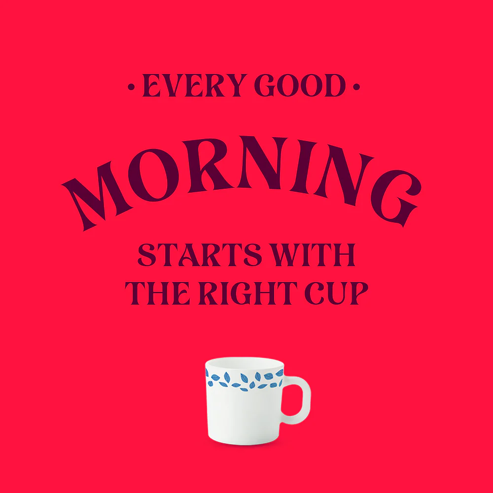 Larah by Borosil Blue Leaves Mug Set, 100ml x 6