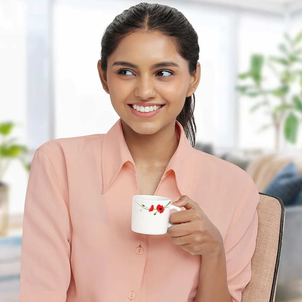 Larah by Borosil Red Carnation Mug Set, 100ml x 6