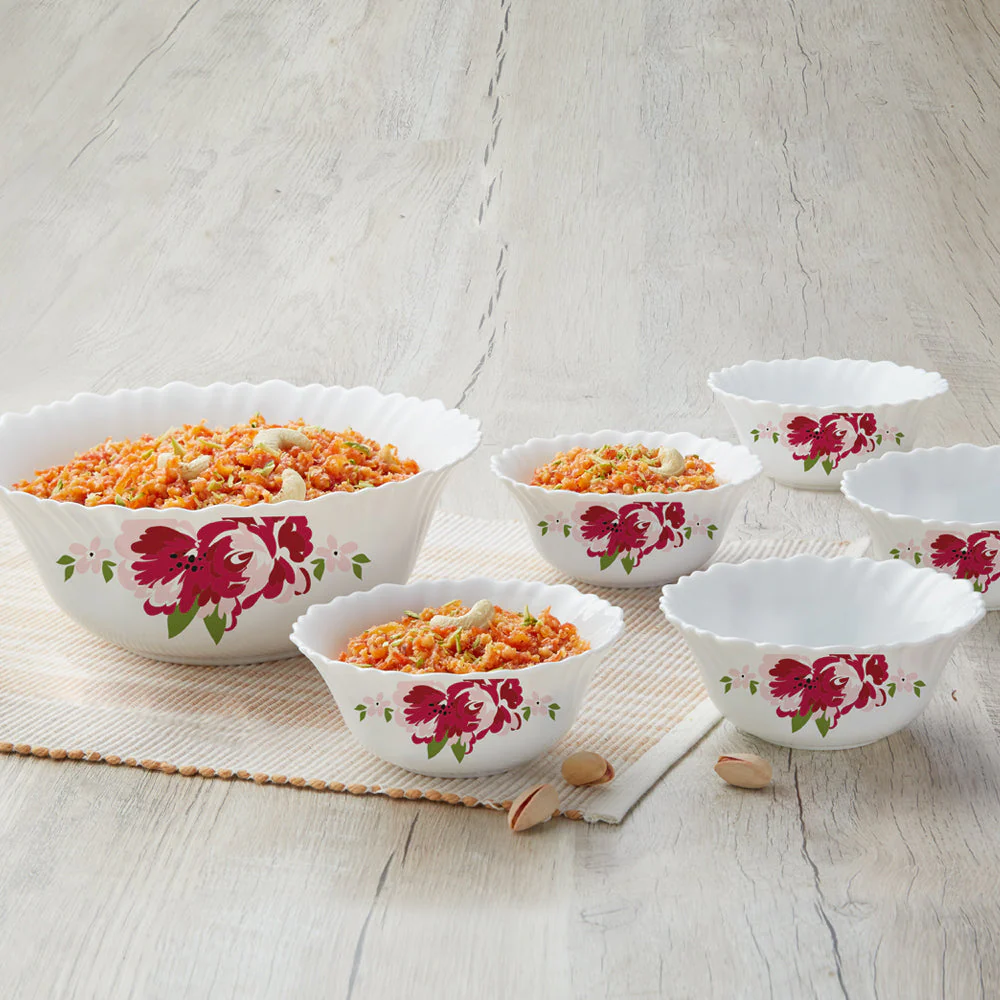 Larah by Borosil Rose Red Pudding Set, 7 pc (Mini)