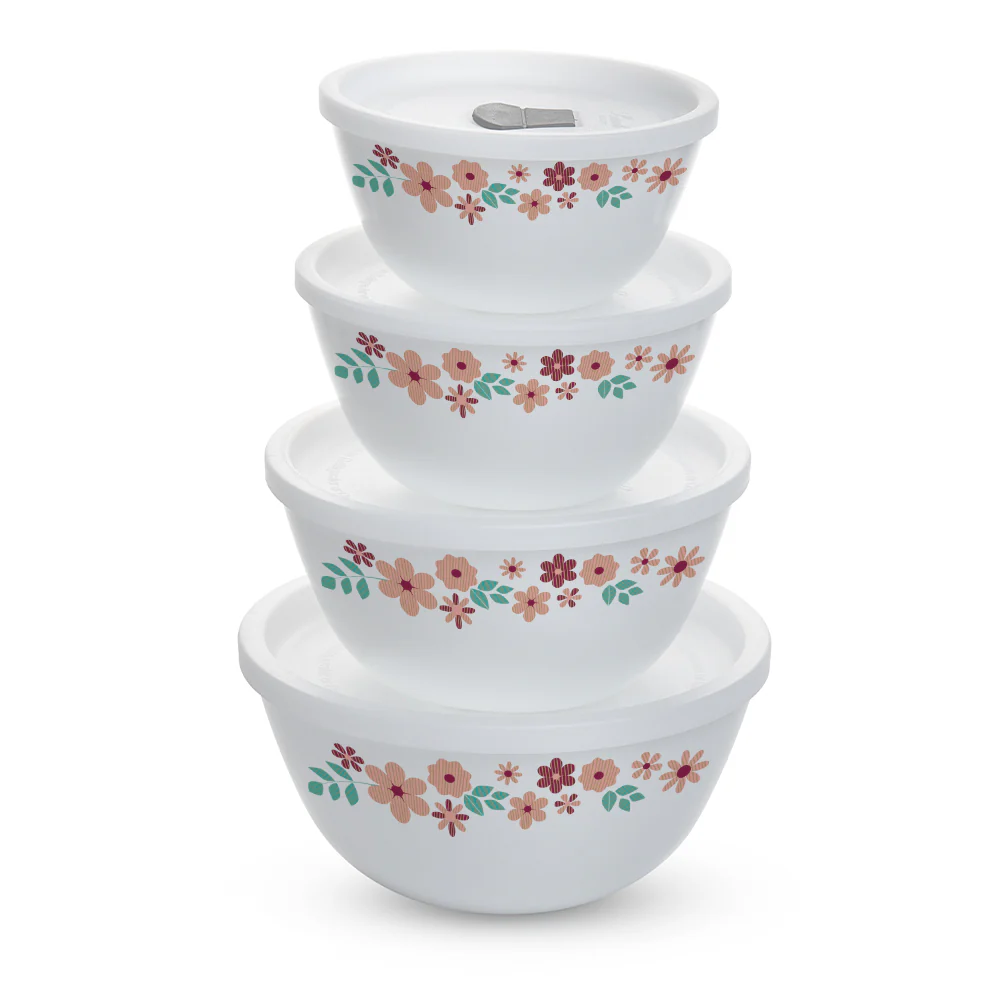 Larah by Borosil Ayana Mixing Bowl Set w Lid, 4 pc Set (500ml + 750ml)