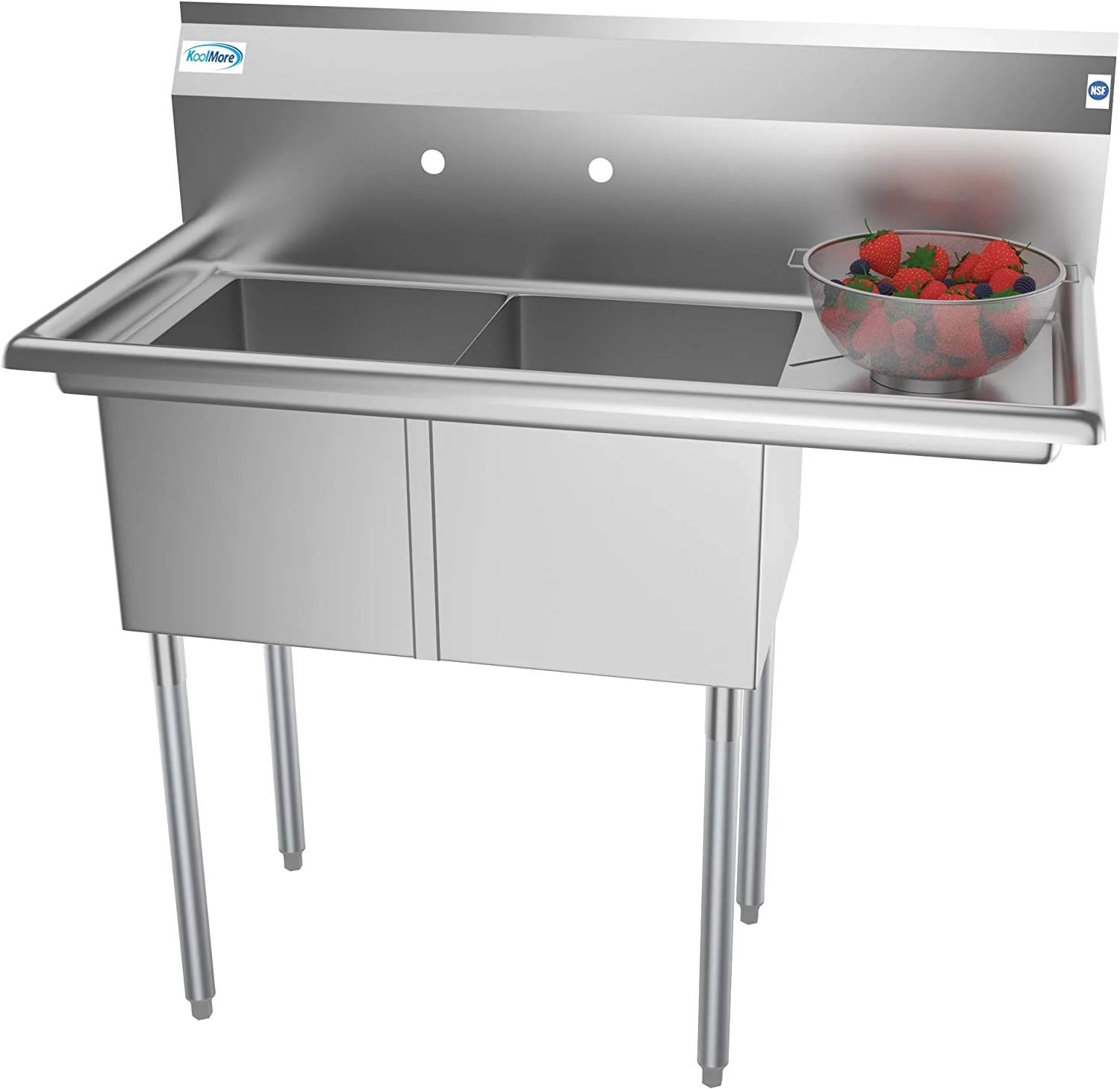 Commercial Kitchen Prep & Utility Sink with Drainboard, 2 Compartment Stainless Steel - Bowl Size 14
