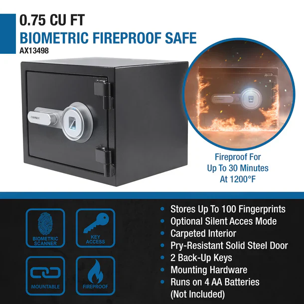 Barska AX13498 Biometric Fireproof Safe - Black